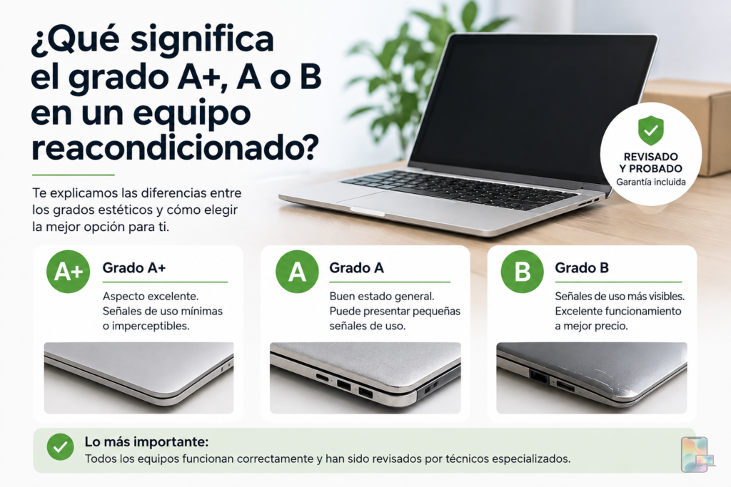 ¿Qué significa el grado A+, A o B en un equipo reacondicionado?